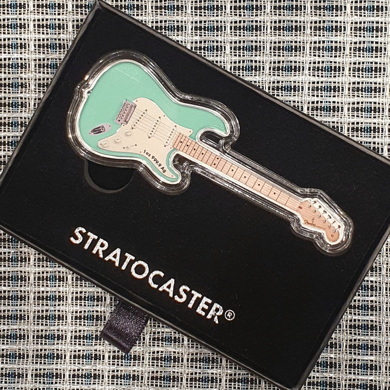 FENDER Silver Stratocaster Coin 1oz Surf Green