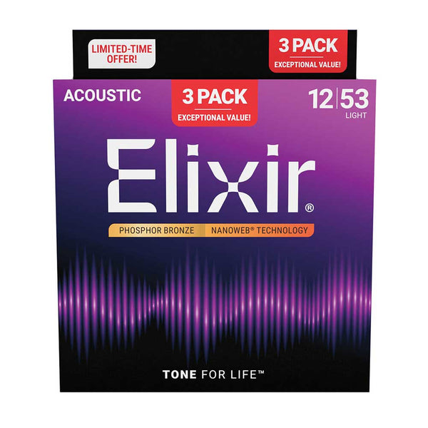ELIXIR 3 Pack Nanoweb 12-53 Phosphor Bronze