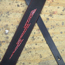 COLONIAL LEATHER SOSI-08 Leather Guitar Strap - Black with Red Lightning Bolt