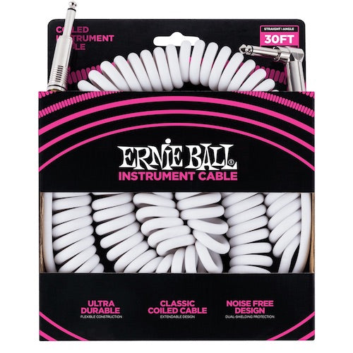 ERNIE BALL (10M) COILED INSTRUMENT CABLE - WHITE