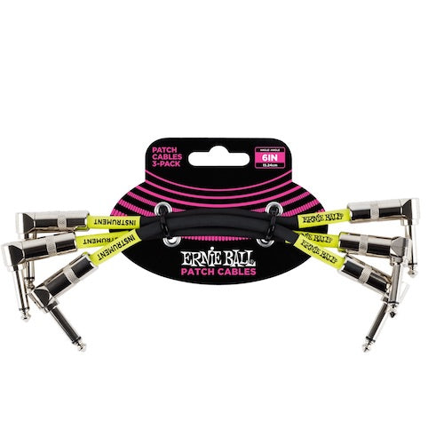 ERNIE BALL (6050) 6" ANGLE / ANGLE PATCH CABLE 3-PACK - BLACK