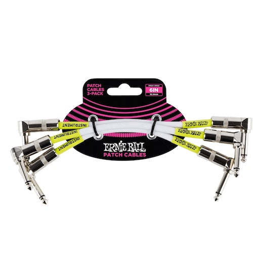 ERNIE BALL (6051) 6" ANGLE / ANGLE PATCH CABLE 3 - PACK - WHITE