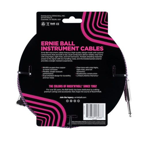 ERNIE BALL 25' BRAIDED INSTRUMENT CABLE - BLACK / PURPLE