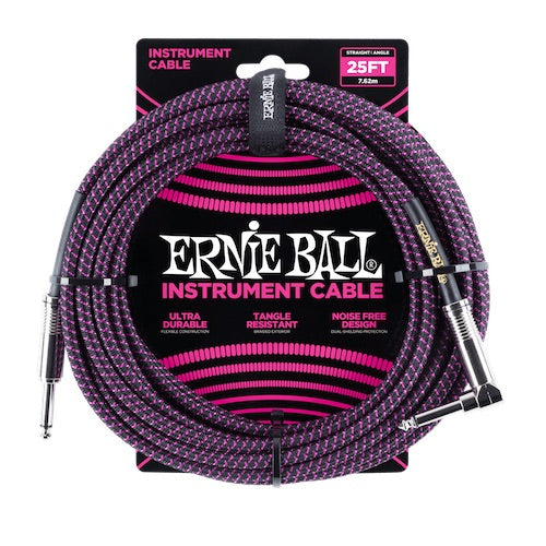 ERNIE BALL 25' BRAIDED INSTRUMENT CABLE - BLACK / PURPLE