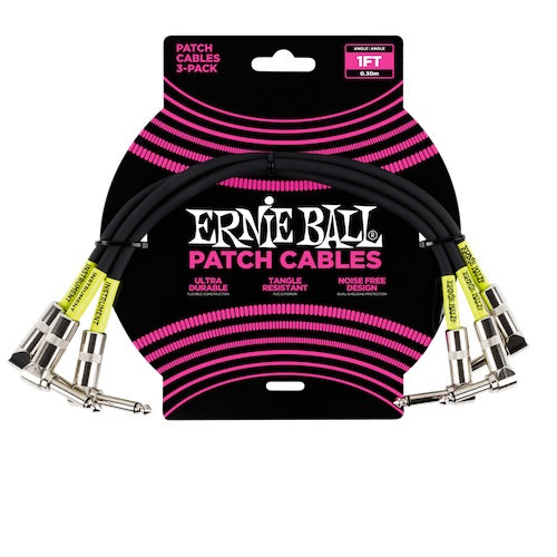 ERNIE BALL (6075) 1 FT ANGLE/ANGLE 3PK BLACK PATCH CABLE
