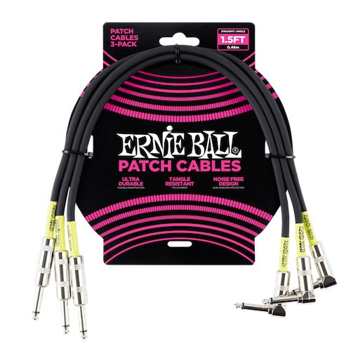 ERNIE BALL (6076) 1.5 FT STRGHT/ANGLE 3PK BLACK PATCH CABLE