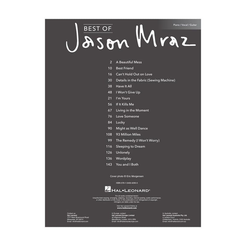BEST OF JASON MRAZ - PVG (PIANO VOCAL GUITAR) - 287431