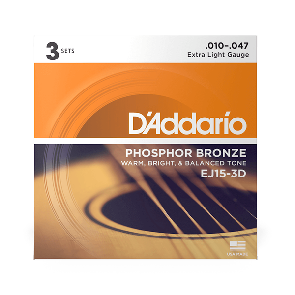 D'ADDARIO EJ15 Extra Light Acoustic Strings 10-47 Gauge 3 Pack