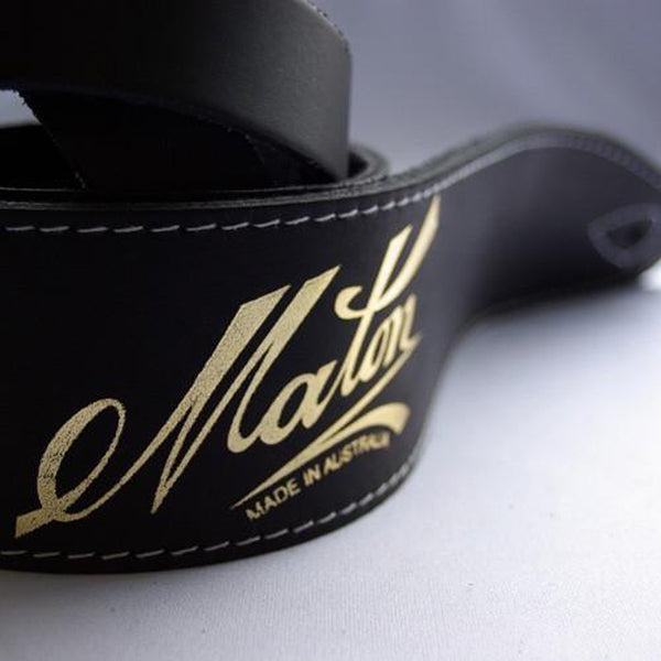 MATON GUITAR STRAP LEATHER BLACK W/GOLD LOGO