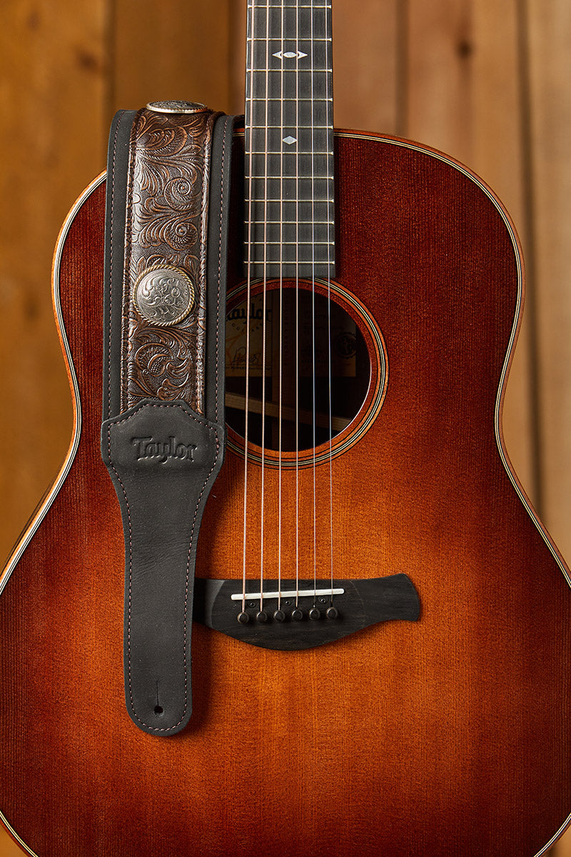 TAYLOR Grand Pacific Strap Black Leather Nickel Conchos 3"