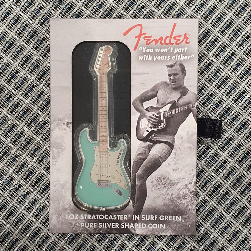 FENDER Silver Stratocaster Coin 1oz Surf Green