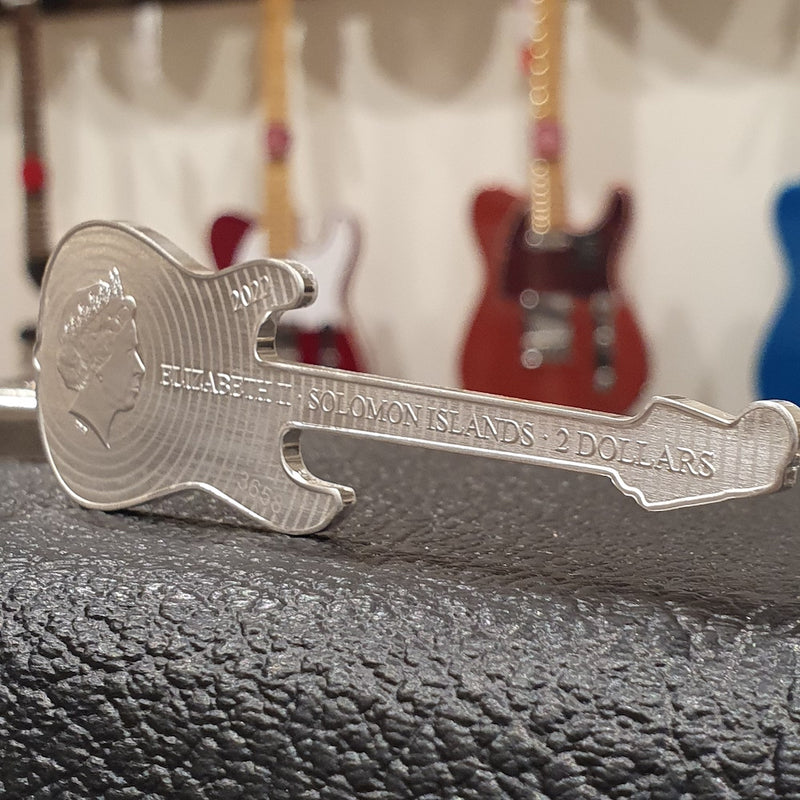 FENDER Silver Stratocaster Coin 1oz Surf Green