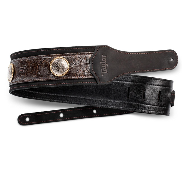 TAYLOR Grand Pacific Strap Black Leather Nickel Conchos 3"